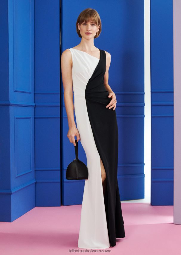 Talbot Runhof odzież rozciągliwa krepa trioctanowa i kolor biały/czarny kobiety suknia wieczorowa honor1 0RPB2J75