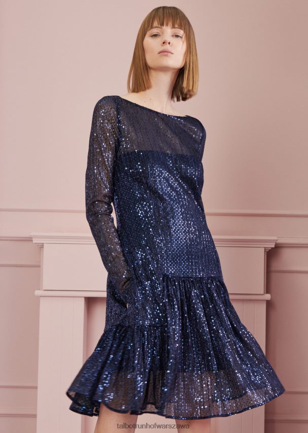 Talbot Runhof odzież majestatyczny błękit kobiety sukienka koktajlowa folklorystyczny5 0RPB2J163