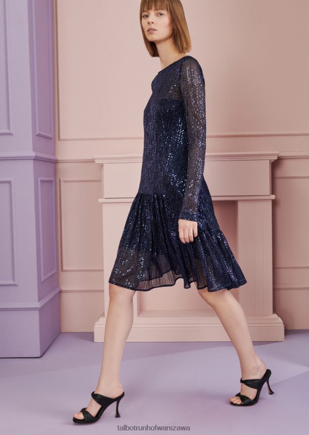 Talbot Runhof odzież majestatyczny błękit kobiety sukienka koktajlowa folklorystyczny5 0RPB2J163