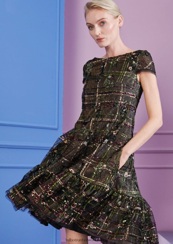 Talbot Runhof odzież myśliwska zieleń kobiety sukienka koktajlowa Fontelina9 0RPB2J151