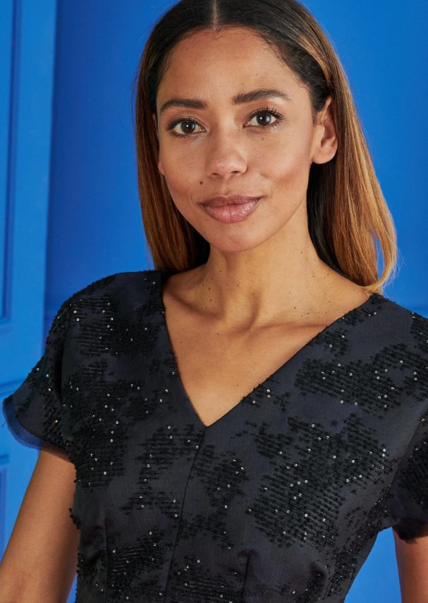 Talbot Runhof odzież niebieska północ kobiety sukienka dzienna solera10 0RPB2J226