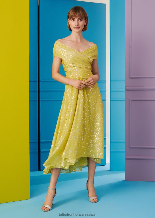 Talbot Runhof odzież cytrynowo żółty kobiety sukienka midi tolinda12 0RPB2J122