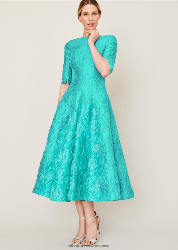 Talbot Runhof odzież laguna turkusowa kobiety sukienka midi bogna1 0RPB2J128
